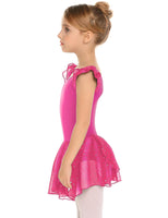 Arshiner Girls Ruffle Sleeve Ballet Dance Dress Tutu Skirted Leotard Rose Red 8-9 Years