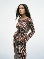 Floral Zebra Print Long Sleeve Maxi Dress