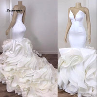 Plus Size Luxury Sexy Mermaid Bride Trumpet Wedding Gowns Satin African Women White Wedding Dress 2024