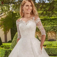 Illusion O-Neck Full Sleeve Mermaid Wedding Dress Luxury Detachable Train Embroidery Appliques Tulle Button Back Bridal Gown