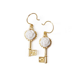 Porcelain Camellia Golden Key Earrings