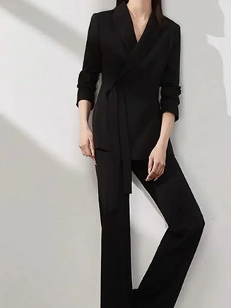 Latest Design Solid Women Suits 2 Piece Chic Peak Lapel One Button Outfits Elegant Daily Casual Female Pants Sets (Blazer+Pants)