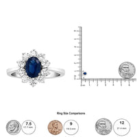 INFINITE JEWELS - Original 18K White Gold 7x5 Mm Oval Cut Blue Sapphire and Round Diamond 3/4 Cttw Sunburst Halo Ring (F-G Color, VS1-VS2 Clarity)