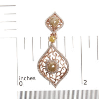 INFINITE JEWELS - Original 14K Rose Gold 6 7/8 Cttw Rose Cut Diamond Double Curve Rhombus Drop and Dangle Earring (Fancy Color, I2-I3 Clarity)