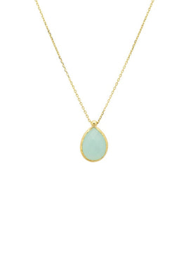 Petite Drop Necklace Gold Aqua Chalcedony