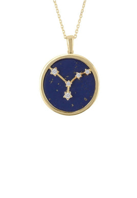 Zodiac Lapis Lazuli Gemstone Star Constellation Pendant Necklace Gold Cancer