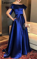 Elegant Royal Blue Evening Dresses Long Satin off Shoulder Simple Formal Evening Gown Prom Dress Abendkleider