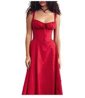 Elegant Midi Dress for Women – Sleeveless Corset Bandeau with Lace-Up and Side Split Hem