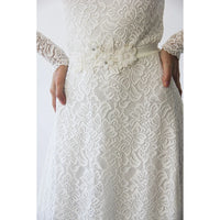 BLUSHFASHION - Original Long Sleeves Boat Neckline Modest Wedding Dress With Floral Sash Belt  #1296