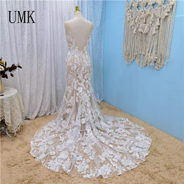 Sexy Deep V Lace Bohemia Mermaid Wedding Dress Boho Vestido De Noiva Chic Open Back Beach Bridal Gowns