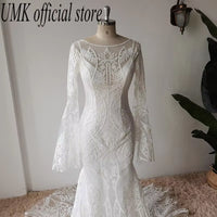 Vintage Boho Mermaid Wedding Dress Chic Lace Flare Sleeve Bridal Gowns Sexy Open Back Vestido De Noiva