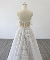 New off Shoulder V Neck Court Train Bridal Gown Lace a Line Wedding Dress