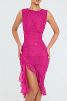 Elegant Ruffle Ruched Midi Dress