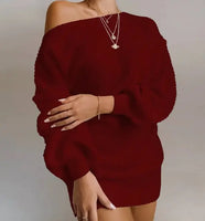 Off Shoulder Knitted Sweater Dress