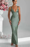 Elegant Deep V Satin Slim Strap Dress