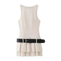 Women Belt Sleeveless Mini Dress