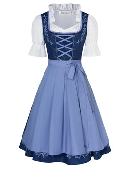 JASAMBAC Women's German Dirndl Dress Costumes 3 Pieces for Oktoberfest Carnival X-Large Gray Blue