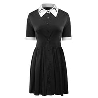 Collar Crescent Print Goth Pleated Mini Dress