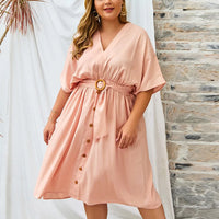 Plus Size Dress V-Neck Full Sleeve