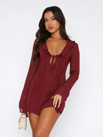 InstLike-Hollow Out Flare Sleeve Mini Dress