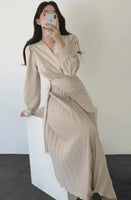 Mid-length Long-sleeved Pleated Dress