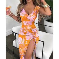 Summer V-Neck High Slit Dress