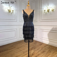 SERENE HILL - Original 2024 Champagne V-Neck Sexy Short Dresses Beading Tassel Party Cocktail Gowns Serene HiLL LA70124