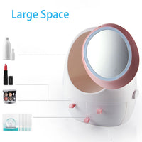 USB Rechargeable Makeup Organizer Cosmetic Storage Box Portable Jewelry Container Dust proof Drawer Waterproof Mirror LED Light