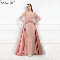 SERENE HILL - Original Luxury Pink  Mermaid  Evening Dresses Emeradald  Green Train Long Sleeves Beading Crystal Evening Gown 2024 - LA6172