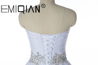 EMIQIAN - Original branca Vestido De Noiva,NEW Designer A line Bridal Gowns,Robe De Mariage Lace Up Strapless Wedding Dresses