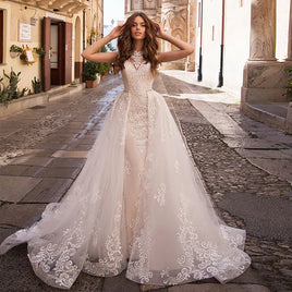 HIRE LNYER - Original Appliques Lace Mermaid Wedding Dresses With Beading Crystal Removable Train China Shop Online Vestido De Noiva Sereia