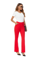 Women's Stretchy Straight Leg Dress Work Pants Business Office Casual Slacks with Pockets 18 Red