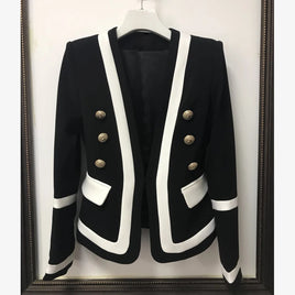 O'DRESSY -  Original New Fashion 2024 Designer Blazer Jacket Women's Classic Black White Color Block Metal Buttons Blazer