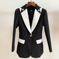 O'DRESSY -  Original New Fashion 2024 Designer Blazer Jacket Women's Classic Black White Color Block Metal Buttons Blazer