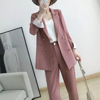 MUSWANNA' S STORE - Original Work Pant Suits OL 2 Piece Sets Double Breasted Long Sleeve Blazer Jacket Oversized Trousers Suit for Women Set Feminino