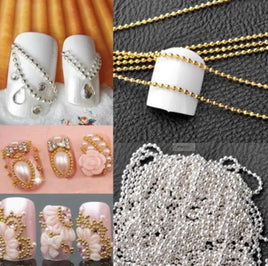 AFASHION BEAUTY - 10 Pcs 100cm Nail Art Metal Chain Gold Silver Bead Micro Nail Line Acrylic Tips DIY Decoration Glitter Striping Ball