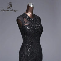 POEMSSONGS - Original Elegant Long Black Sequin Evening Dress Vestido De Festa Robe Longue Prom Gowns Formal Party Dress Reflective Dress