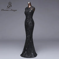 POEMSSONGS - Original Elegant Long Black Sequin Evening Dress Vestido De Festa Robe Longue Prom Gowns Formal Party Dress Reflective Dress