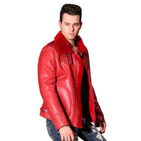 LUHAYESA - Original Quality Thick Sheepskin Coat Shearling Fur Coat Male Formal Red Shearling Clothing Genuine Shearling Coat for Men Outwear