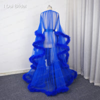 I DUI BRIDAL - Royal Blue Feather Bridal Robe Muslim Long Sleeve Masquerade Dance Dress Homecoming