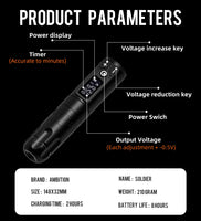 Ambition Soldier Wireless Tattoo Machine Rotaty Battery Pen with Portable Power Pack 2400mAh LED Digital Display For Body Art