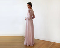 BLUSHFASHION - Original Pink Chiffon Crossover Maxi Dress   #1168