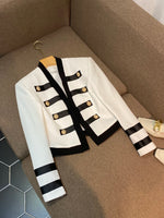 O'DRESSY -  Original New Fashion 2024 Designer Blazer Jacket Women's Classic Black White Color Block Metal Buttons Blazer