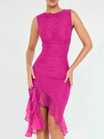 Elegant Ruffle Ruched Midi Dress