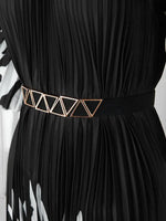 Triangle Chain Belt Pleated Dress