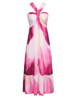 GRACE KARIN 2024 Women's Criss Cross Halterneck Sleeveless Summer Floral Print Flowy A Line Maxi Dress XX-Large Magenta Tie Dye