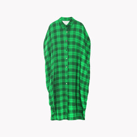 Green Plaid Long Shirt Dress