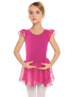 Arshiner Girls Ruffle Sleeve Ballet Dance Dress Tutu Skirted Leotard Rose Red 8-9 Years