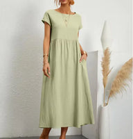 Solid Color Sleeveless Cotton-Linen Pocket Dress