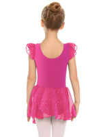 Arshiner Girls Ruffle Sleeve Ballet Dance Dress Tutu Skirted Leotard Rose Red 8-9 Years